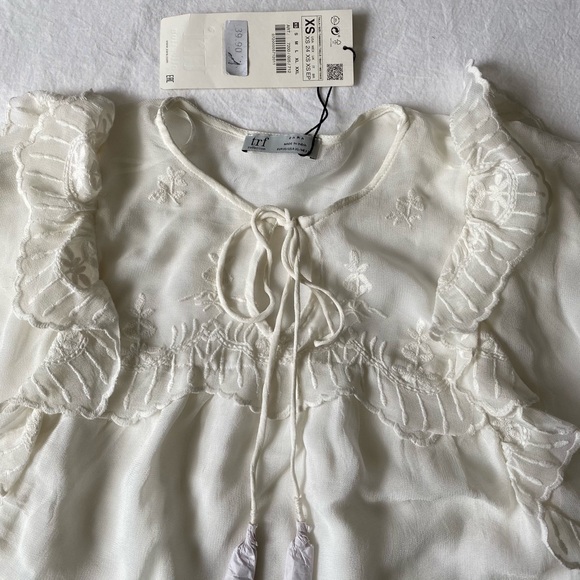 Zara White Ruffled Top - Picture 2 of 3
